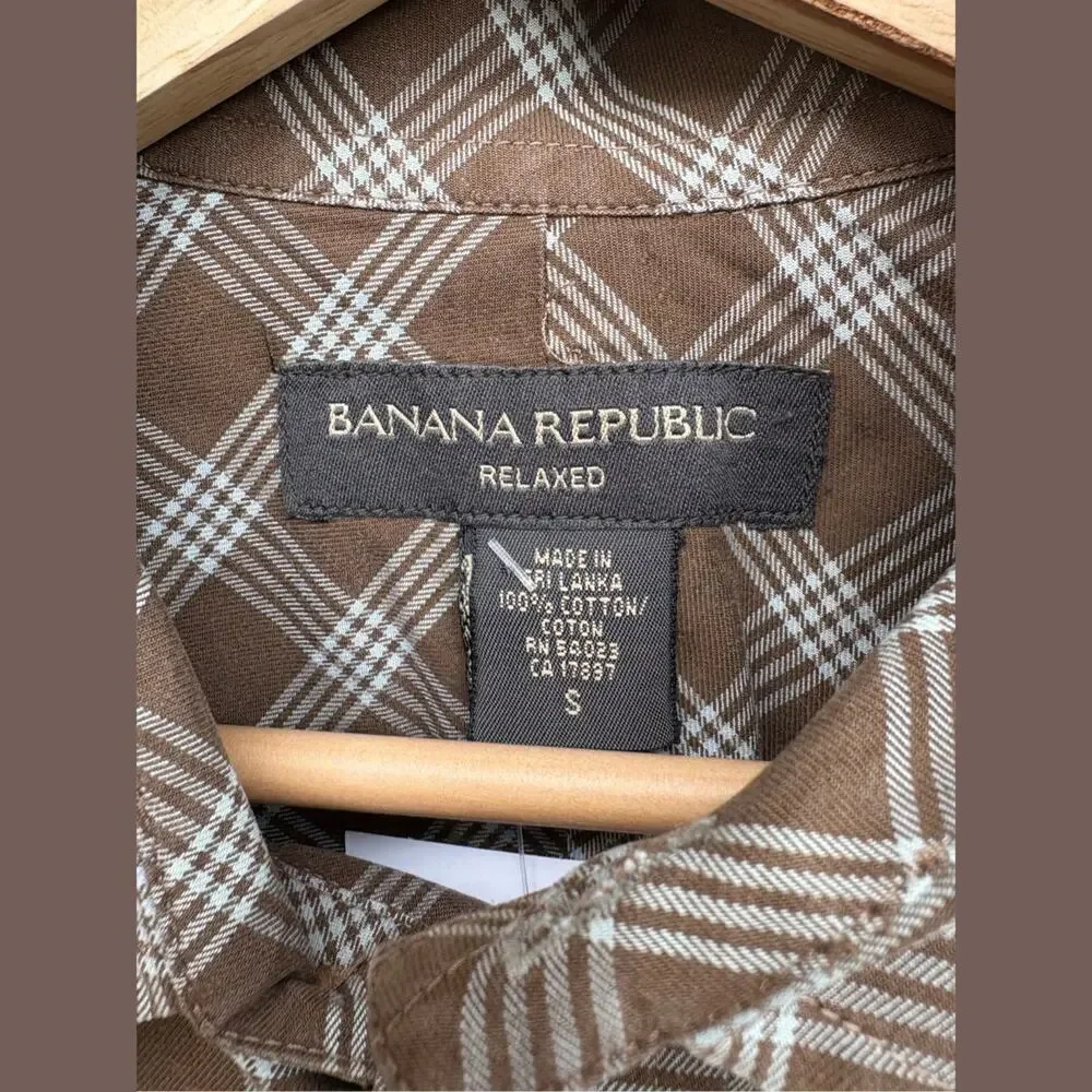Banana Republic Buttondown Shirt | Brown Plaid | Size S | Vintage